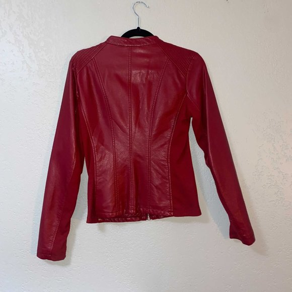 Kenneth Cole Reaction Red Soft Faux Leather Jacket Small Stretch Fabric Inserts - Picture 3 of 6